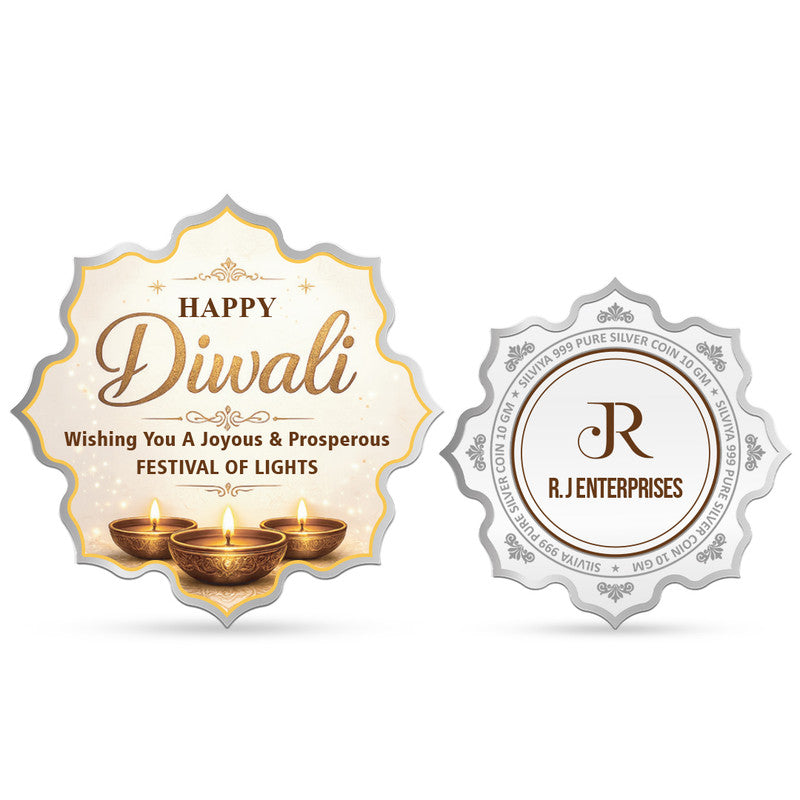 Front and Back Design of Diwali Personalized 999 Pure Silver Lotus Coin