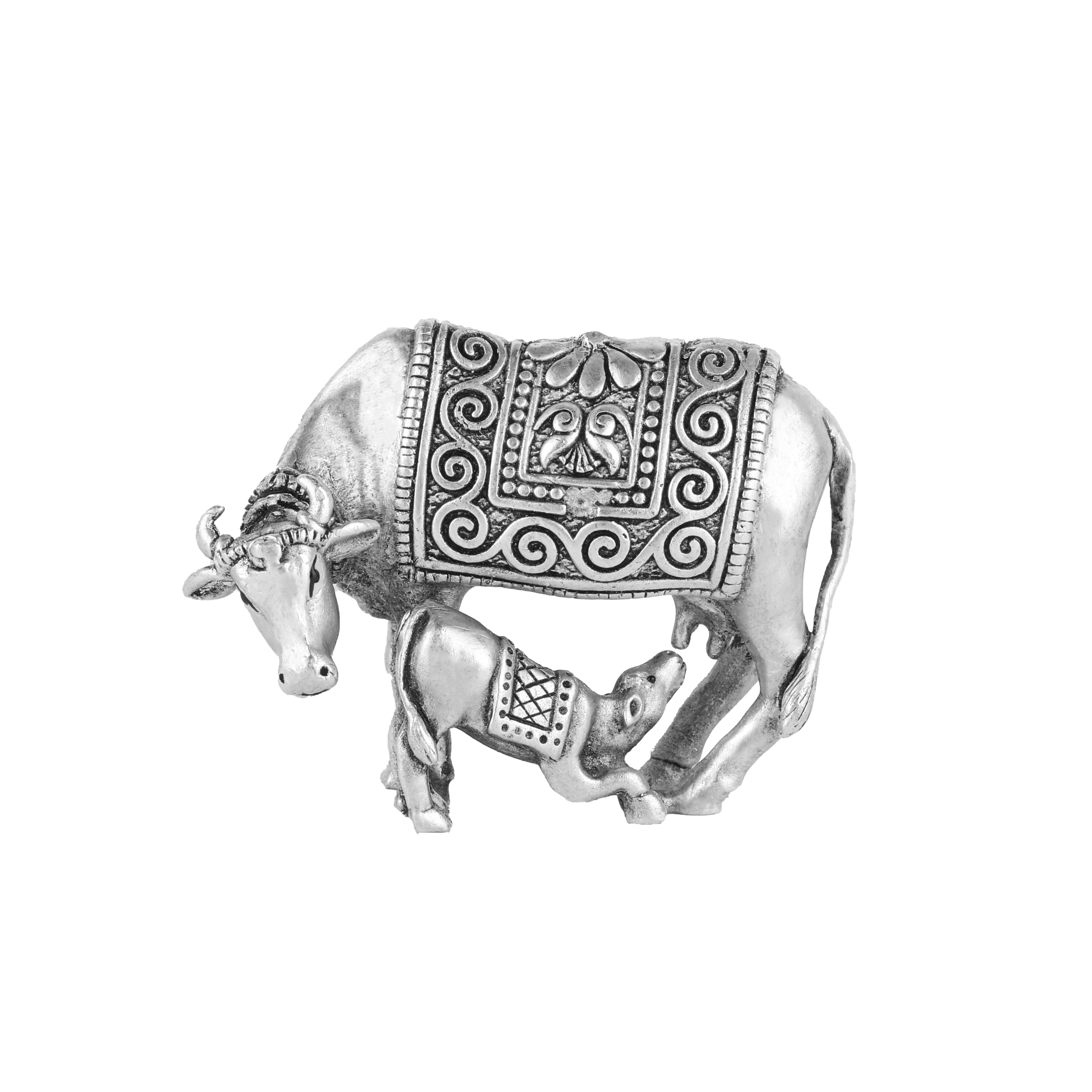 925 Silver Cow and Calf 3D Idol Set