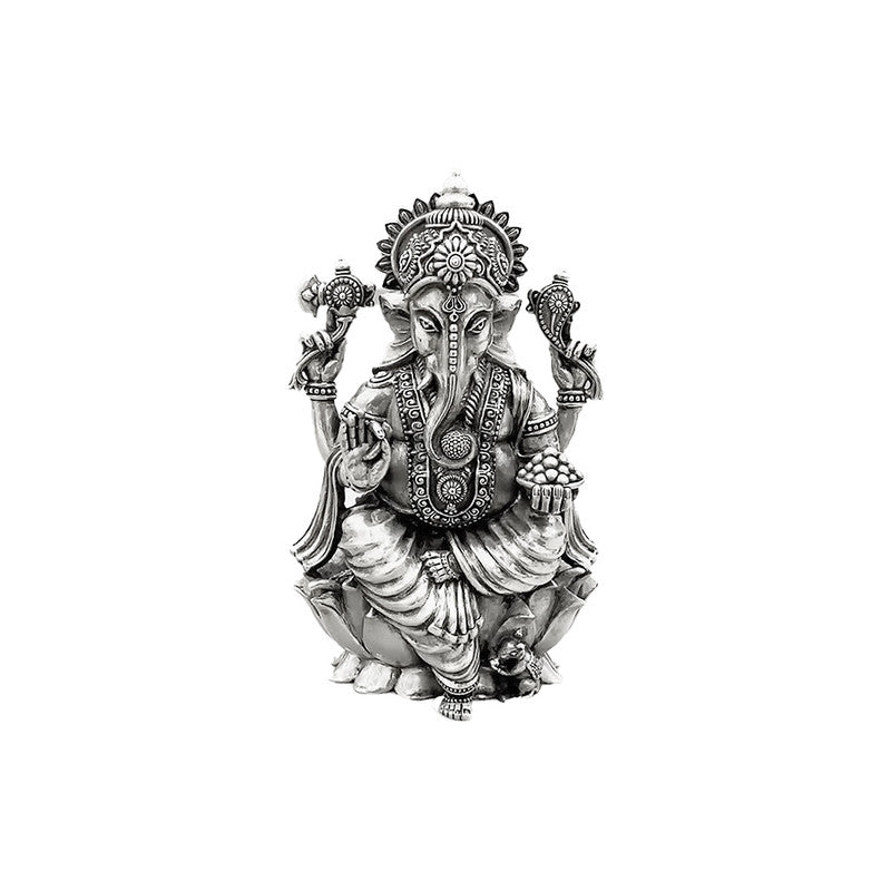925 silver Ganesh Ji 3D idol for home temple, puja, and gifting.