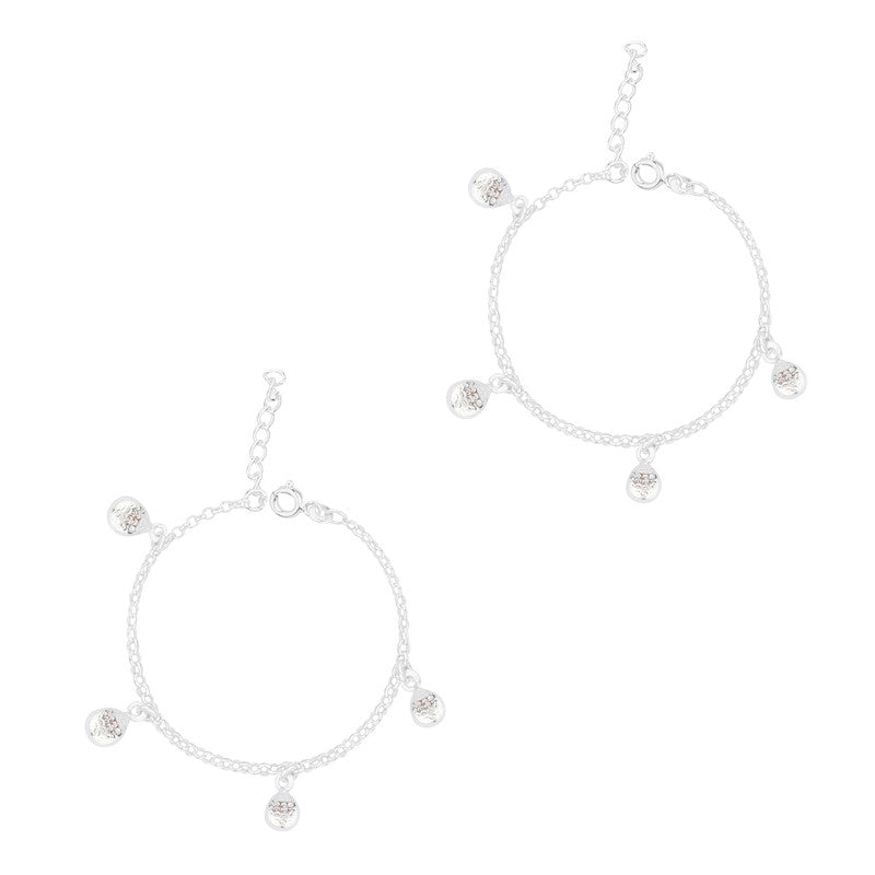 Hanging Oval Baby Anklet on white background – elegant silver jewelry for kids