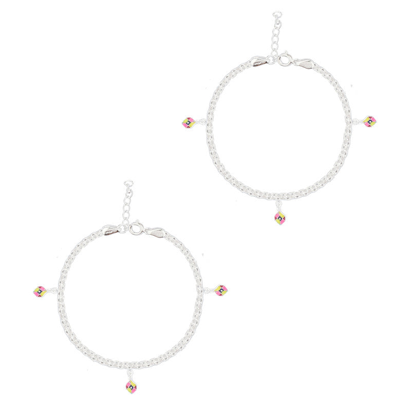 Hexagon Baby Anklet on white background – elegant silver jewelry for kids