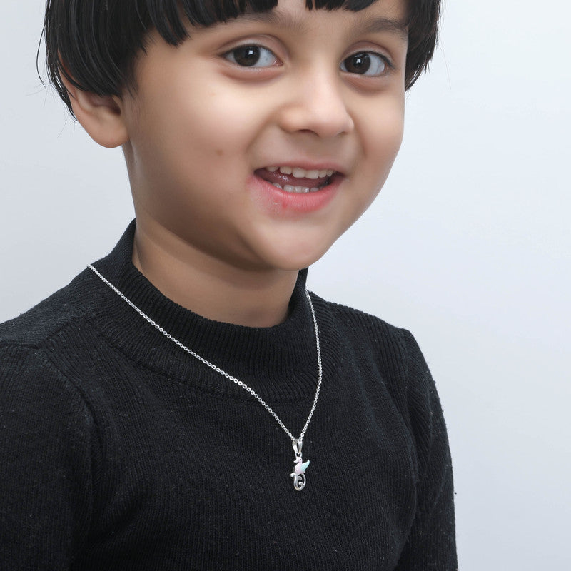 Child wearing Kids Duck Silver Pendant Necklace with Yellow Enamel Charm