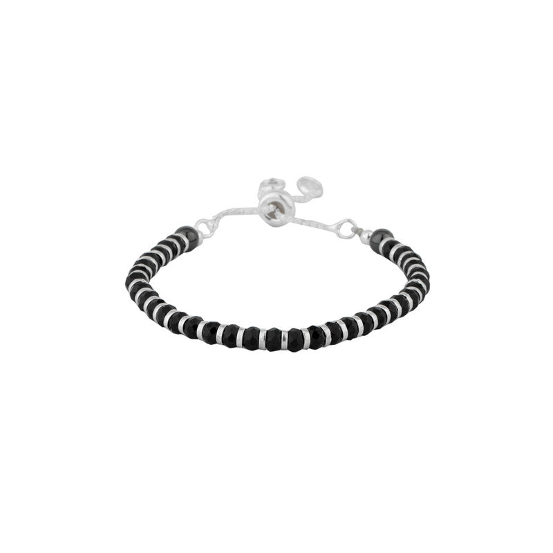 Adjustable Kids Lucky Charm Nazariya in 925 Silver with Black Beads and Lucky Charm Design