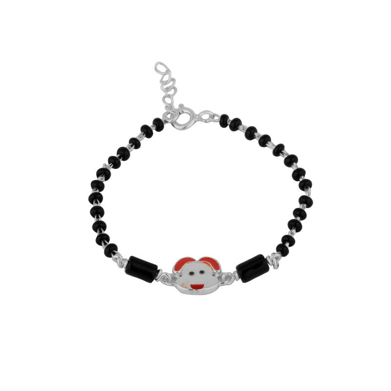 Kids Silver Bunny Nazariya in 925 Sterling Silver with Black Beads and Bunny Charm