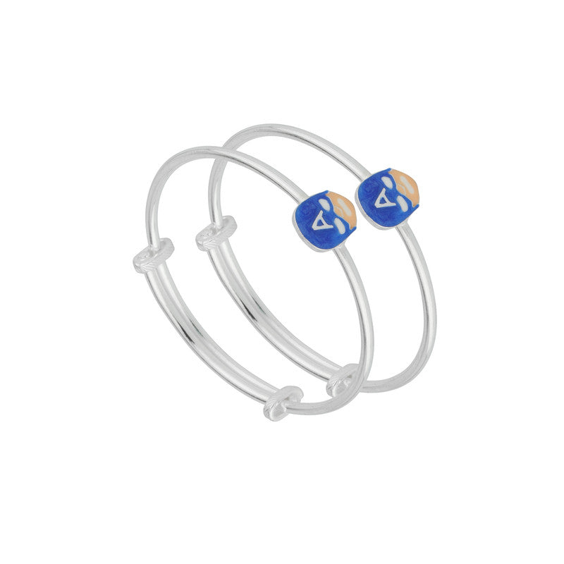 Kids Silver Captain America Kada in 925 Sterling Silver with Blue Shield Charms