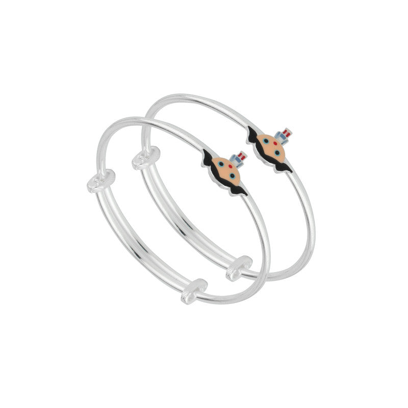 Kids Silver Kitty Doll Kada in 925 Sterling Silver with Cute Kitty Charm