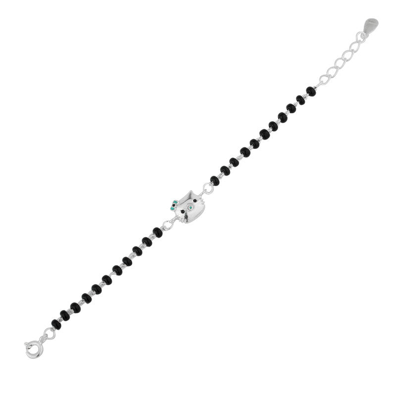 Adjustable Kids Silver Kitty Nazariya in 925 Silver with Kitty Charm and Evil Eye Beads