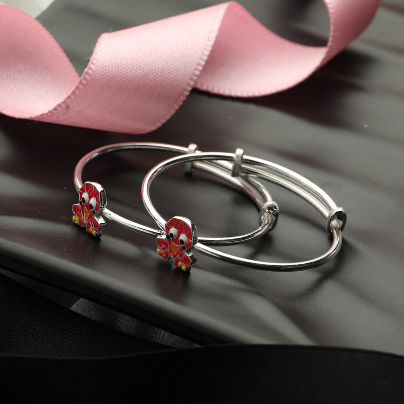 Kids Silver Octo Kada with Octopus Charm styled on fabric background