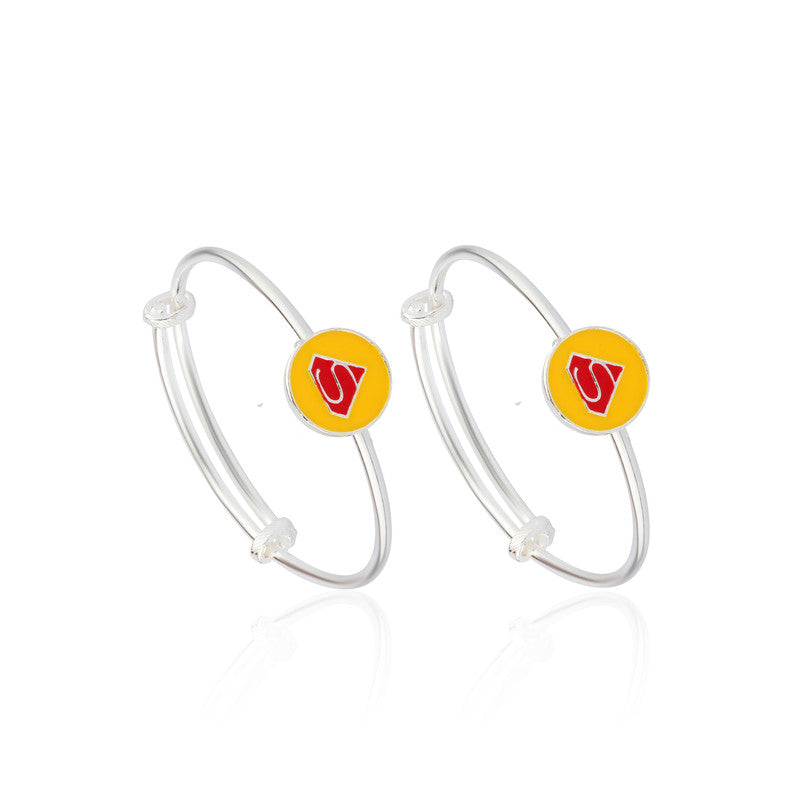 Kids Silver Superman Kada in 925 Sterling Silver with Red and Blue Superman Logo Charm