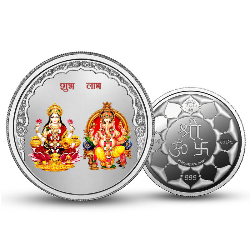 Lakshmi Ganesh 999 Pure Silver Coin Round Shape