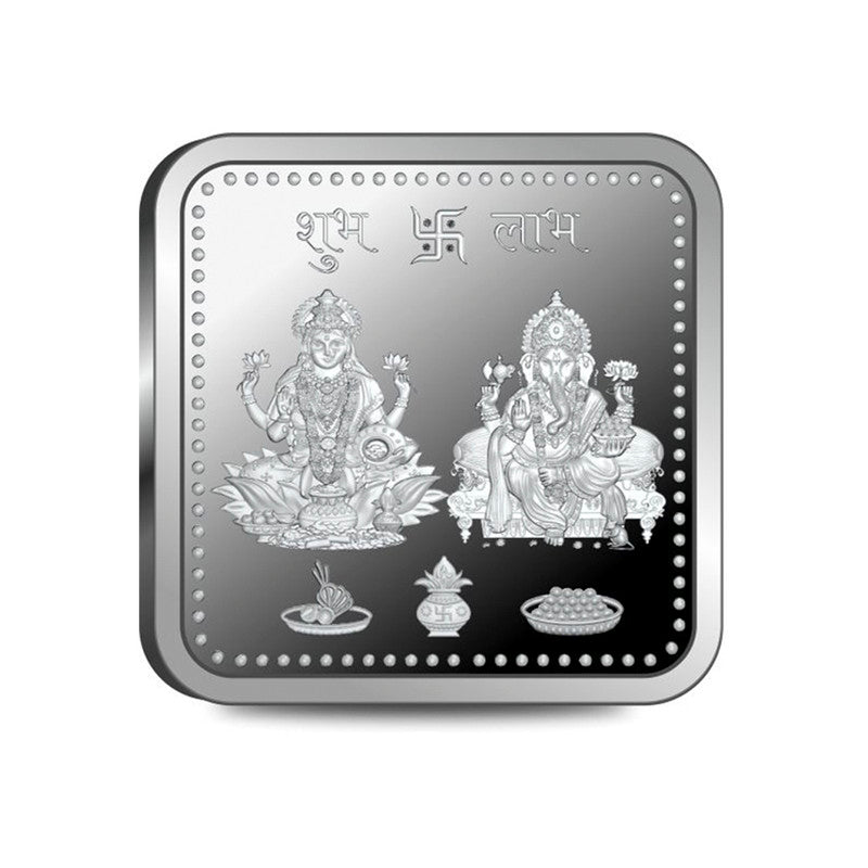 Lakshmi Ganesh Ji 999 pure silver coin square shape for Diwali blessings and prosperity.