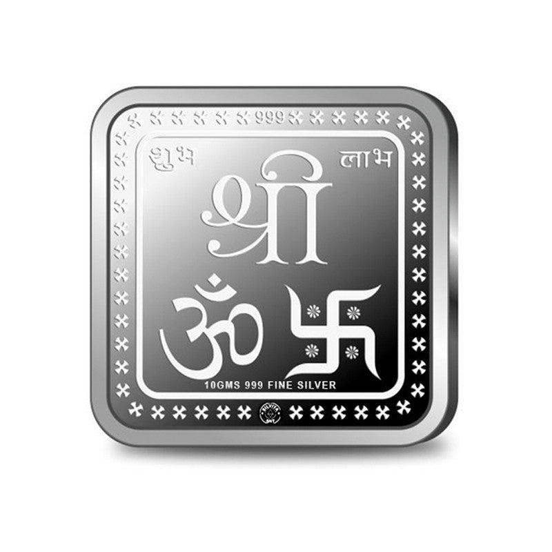 999 Pure Silver Square Lakshmi Ganesh Ji Coin – engraved Design backside