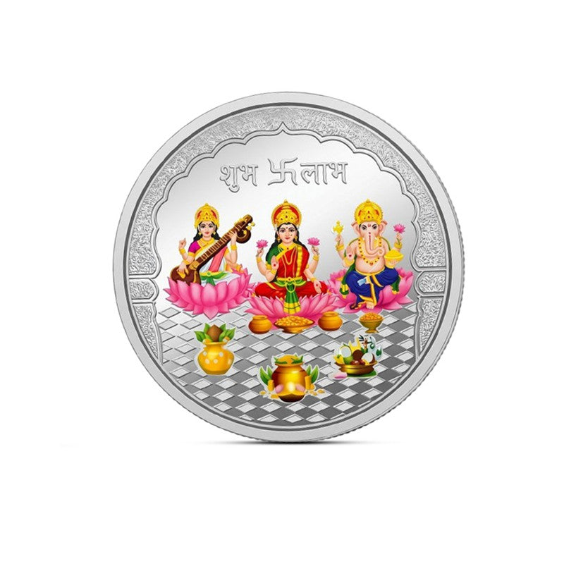 Lakshmi Ganesh Saraswati 1 Gram 999 Pure Silver Coin with Shubh Labh Design