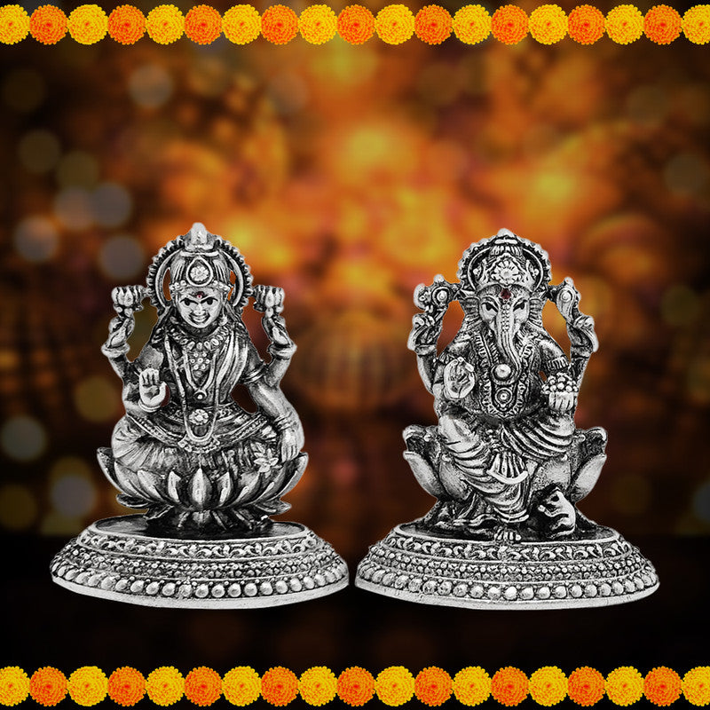 925 Pure Silver Lakshmi Ganesh Ji 2D Idol