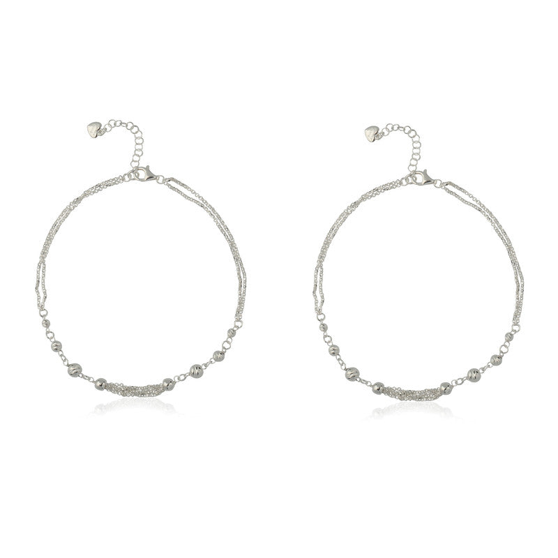 Layered mirror ball 925 silver anklet with shiny beads, stylish Diwali gift for women.