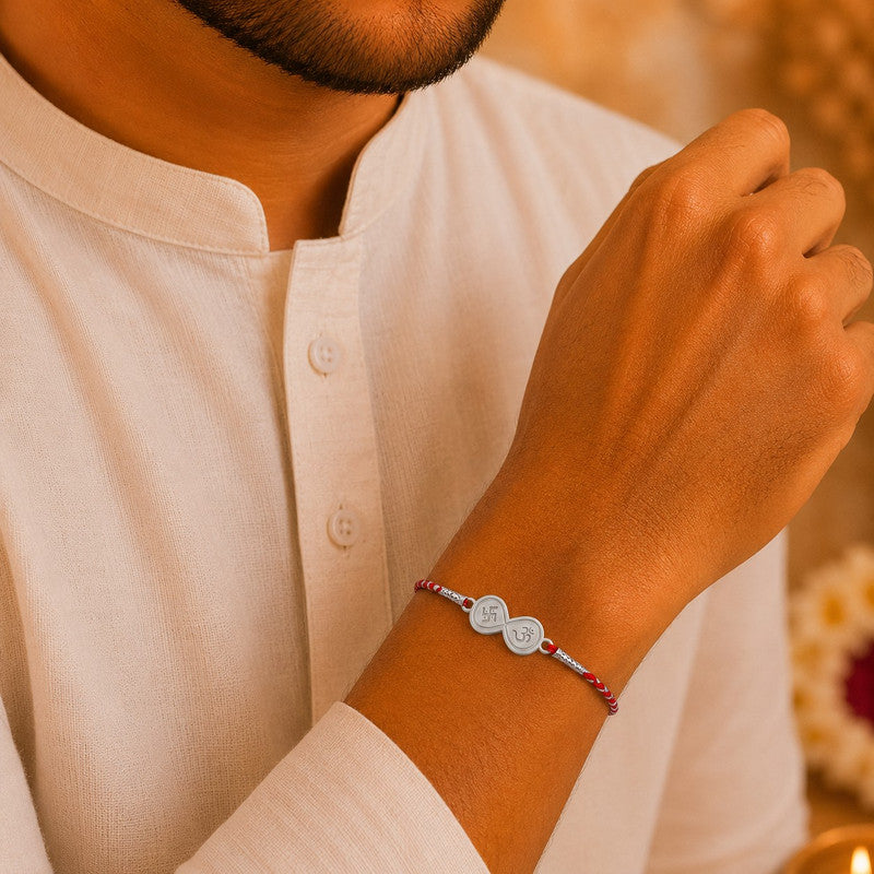 Silver Lotus Rakhi for Brother with Roli Chawal