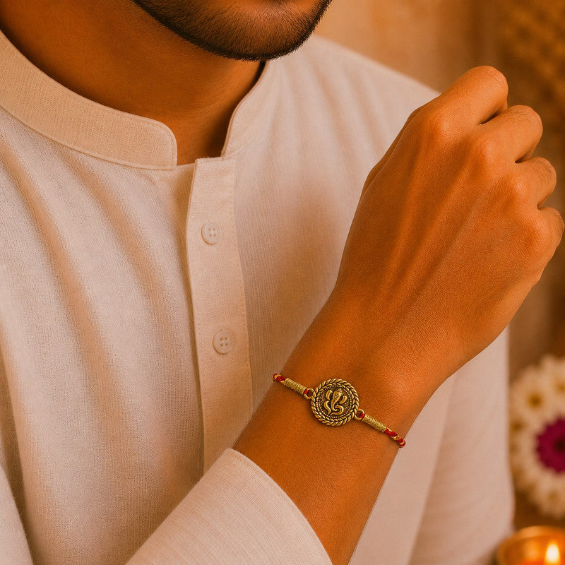Silver Shree Design Rakhi for Brother with Roli Chawal
