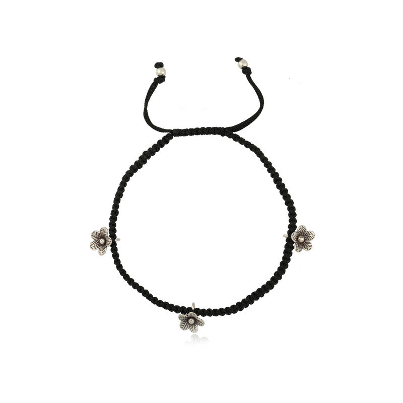 Nazariya evil eye flower silver anklet with traditional design, protective Diwali gift for women.