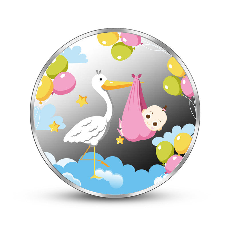 Newborn 999 Pure Silver Coin Bird and Baby Girl Front Design