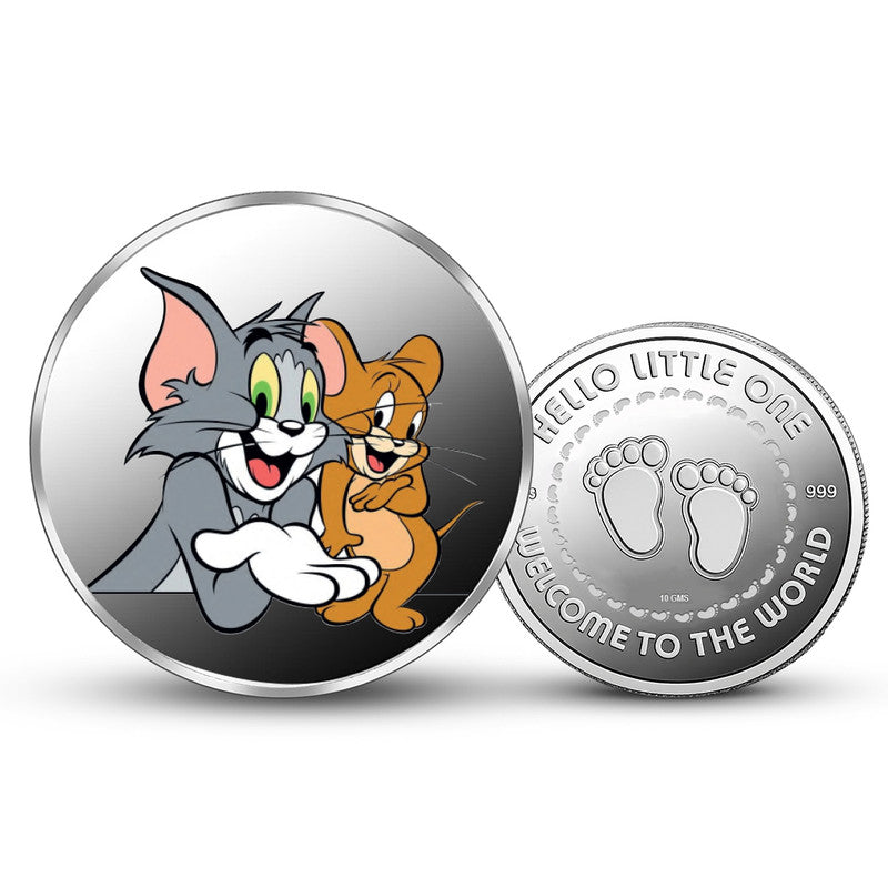 Newborn 999 Pure Silver Coin Tom and Jerry Design Round Shape Front and Back