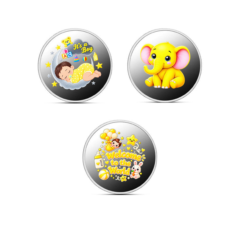 Newborn Baby Boy 999 Pure Silver Coins Set of 3, 1 Gram Each