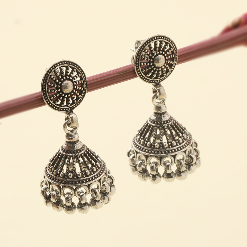 oxidised silver jhumka earrings – ethnic Indian festive jewelry for weddings, parties, and traditional celebrations