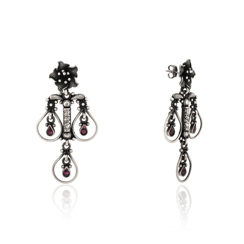 Oxidized Silver Classy Earrings Close-Up – Detailed 925 Silver Jewellery for Women’s Festive Collection