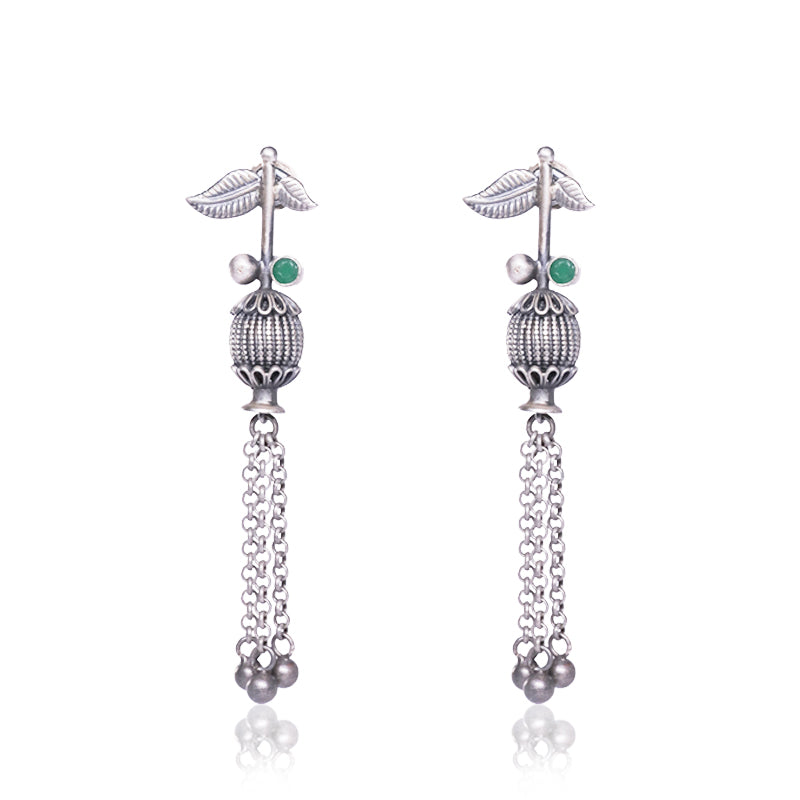 Oxidized Silver Dangle Chain Earrings – Stylish 925 Silver Jewellery for Women, Perfect for Navratri, Diwali and Wedding Gifting