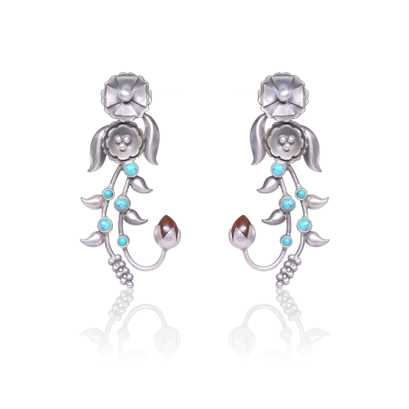 Oxidized Silver Designer Earrings – Elegant 925 Silver Jewellery for Women, Perfect for Diwali, Navratri and Wedding Gifting