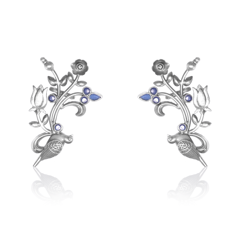 Oxidized Silver Floral Ear Cuff – Stylish 925 Silver Jewellery for Women, Perfect for Festive Wear and Gifting
