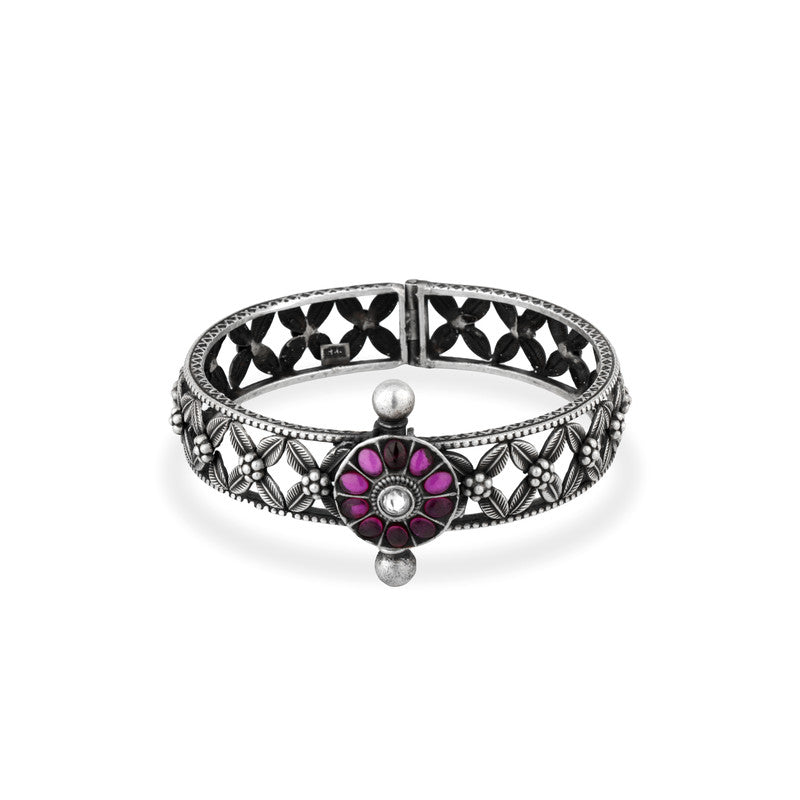 Oxidized Silver Floral Kada for women – Antique Traditional Ethnic Kada Jewellery Online