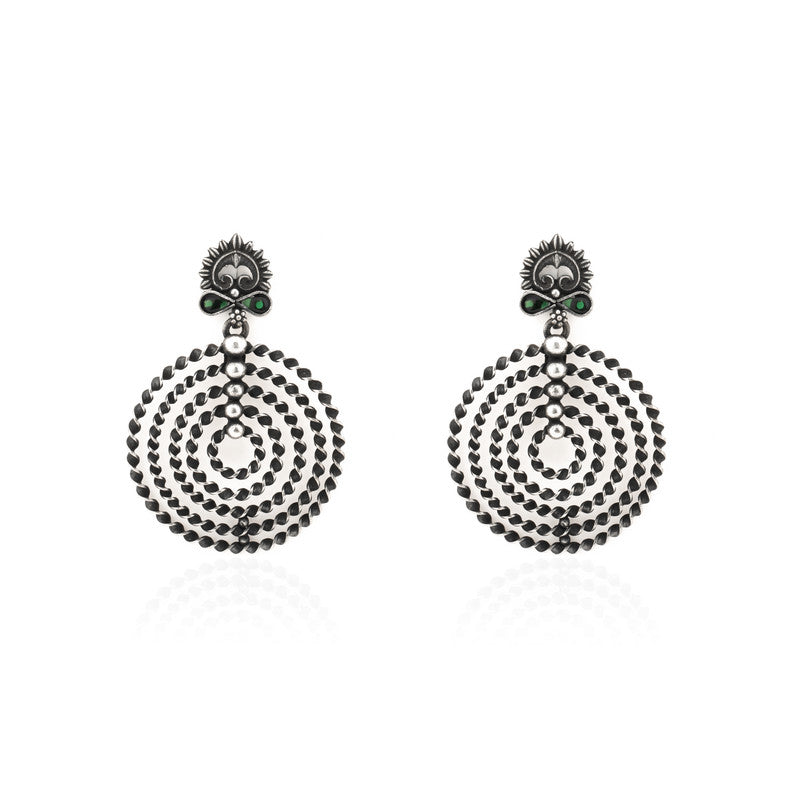 Oxidized Silver Floral Tassel Earrings – Stylish 925 Silver Jewellery for Women, Perfect for Festive Wear and Gifting