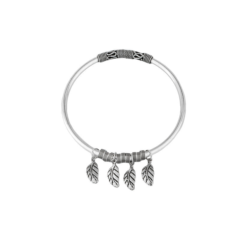 Oxidized Silver Leaves Charm Kada with elegant leaf design