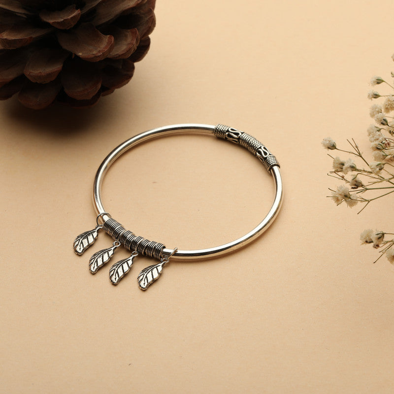 Traditional Oxidized Silver Kada with leaf prop image