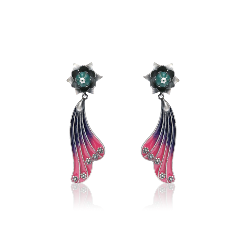 Oxidized Silver Meenakari Earrings – Traditional 925 Silver Jewellery with Enamel Work, Perfect for Navratri, Karwa Chauth and Diwali Gifting