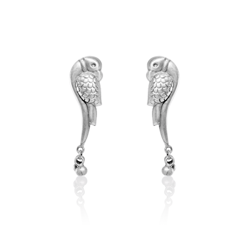 Oxidized Silver Parrot Earrings – Traditional 925 Silver Jewellery for Women, Perfect for Festive Wear and Gifting