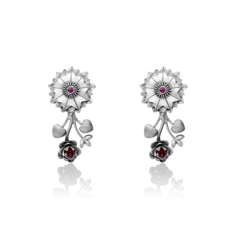 Oxidized Silver Prim Rose Earrings – Elegant 925 Silver Floral Jewellery for Women, Perfect for Navratri, Diwali and Wedding Gifting