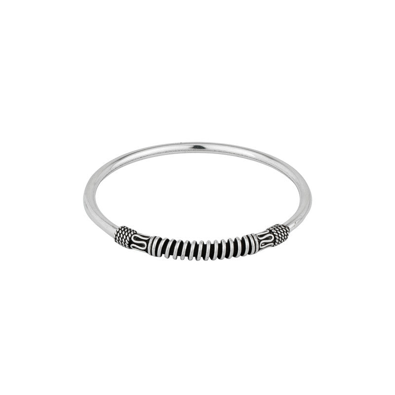 Oxidized Silver Tribal Spiral Bangle with antique finish