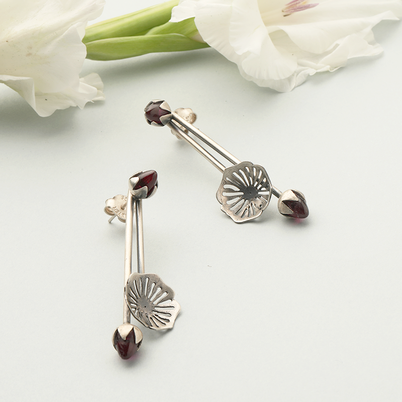 Designer Oxidized Silver Unique Earrings with Ethnic Backdrop – Traditional Silver Jewellery for Festive Celebrations