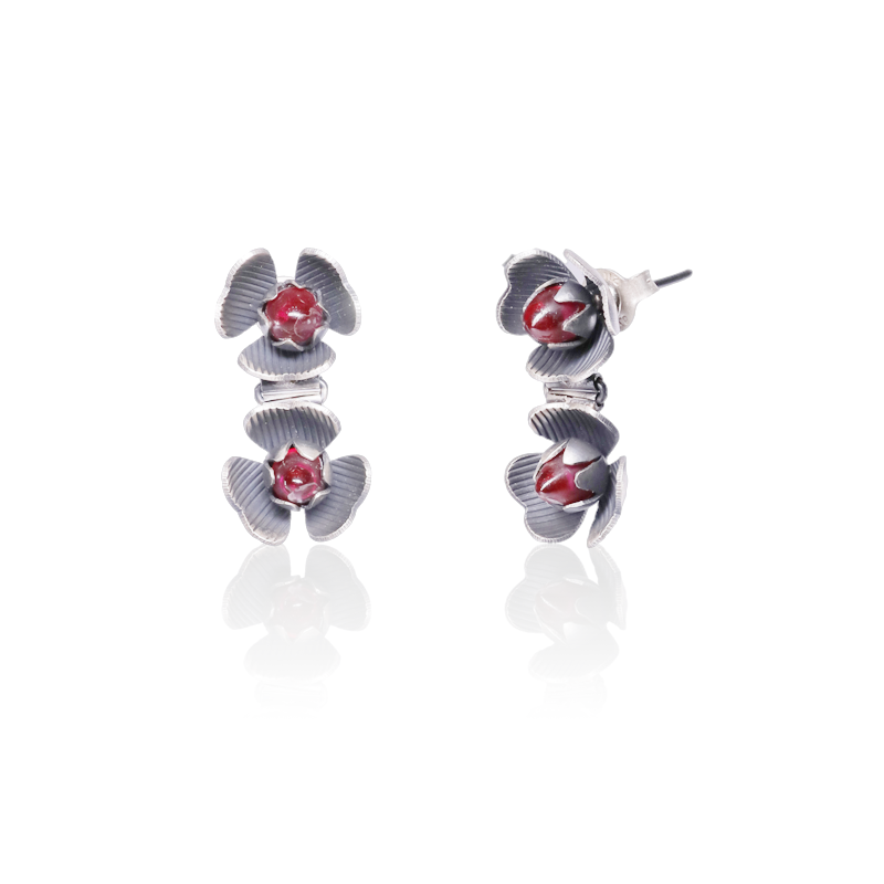 Oxidized silver double flower earrings – stylish traditional jewelry and unique festive gift for women