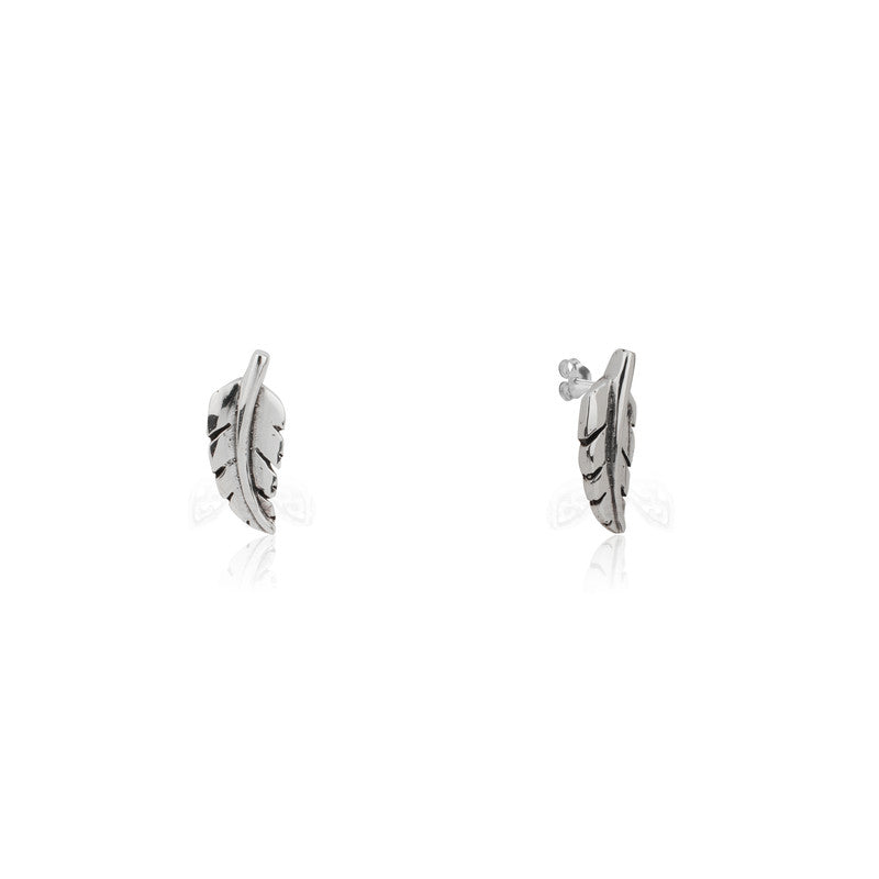 Unique oxidized silver feather stud earrings – perfect festive season jewelry gift for women"