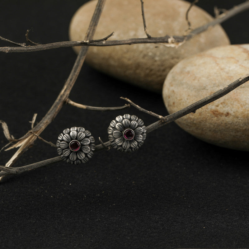 oxidized silver floral studs – traditional festive earrings for Indian outfits and parties
