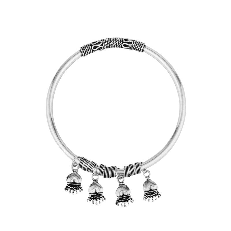 Oxidized silver kada with heart and crown, heart crown kada, silver kada