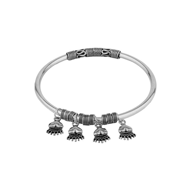 raditional Oxidized Silver Kada with heart and crown