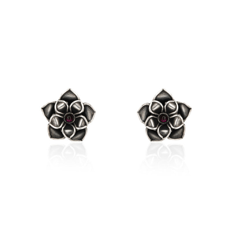 Oxidized silver lotus leaf studs for women – ethnic stud earrings for Diwali, Navratri, and festive occasions