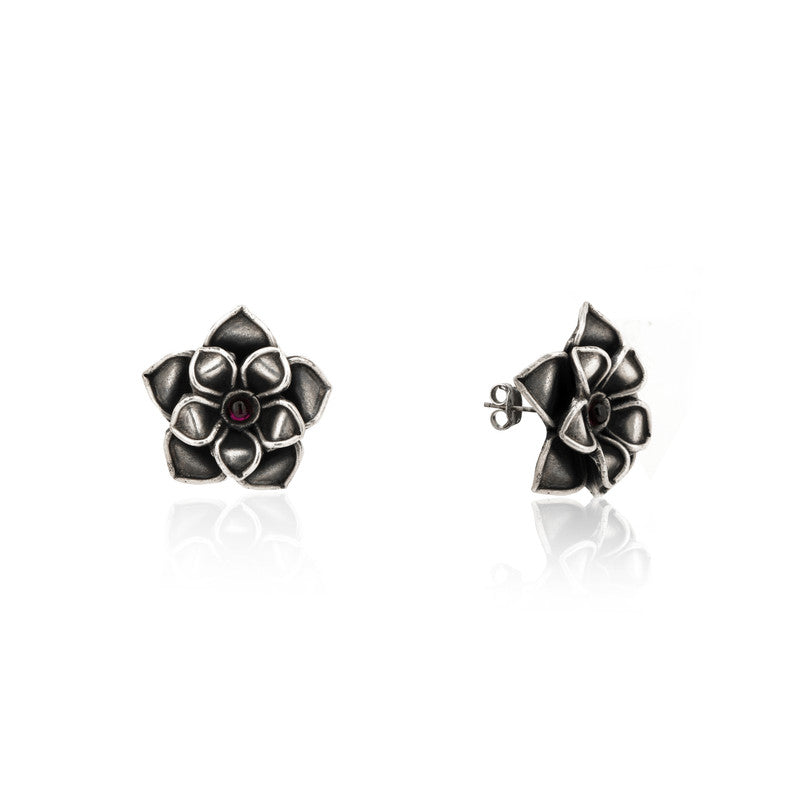 Unique oxidized silver lotus leaf stud earrings – perfect festive season jewelry gift for women