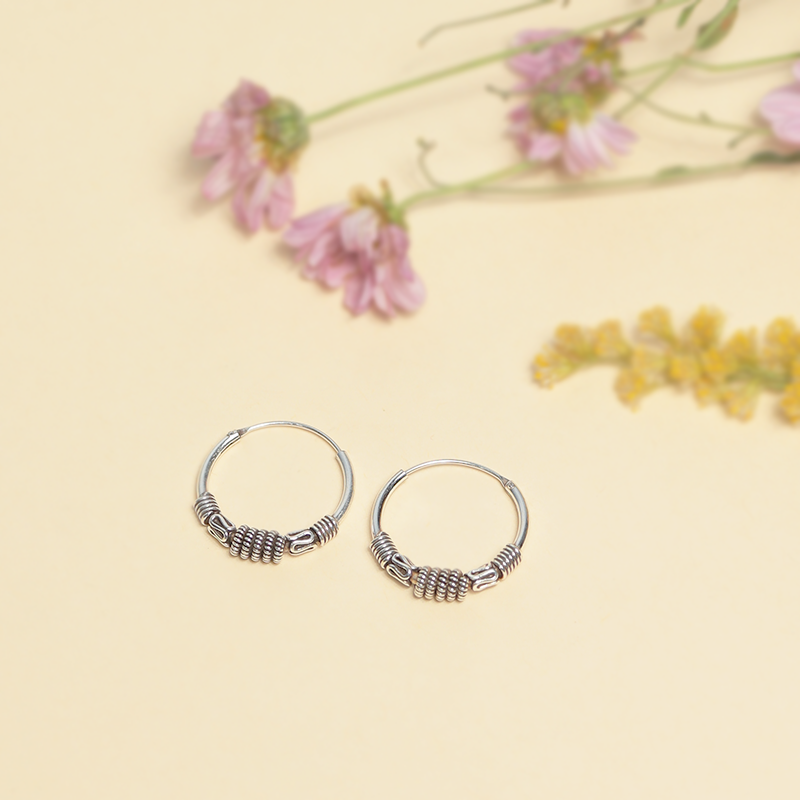 Unique oxidized silver self design bali earrings – perfect festive season jewelry gift for women