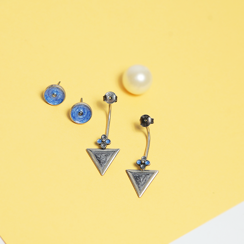 oxidized silver triangle earrings – elegant ethnic jewelry for festive wear, parties, and Indian functions