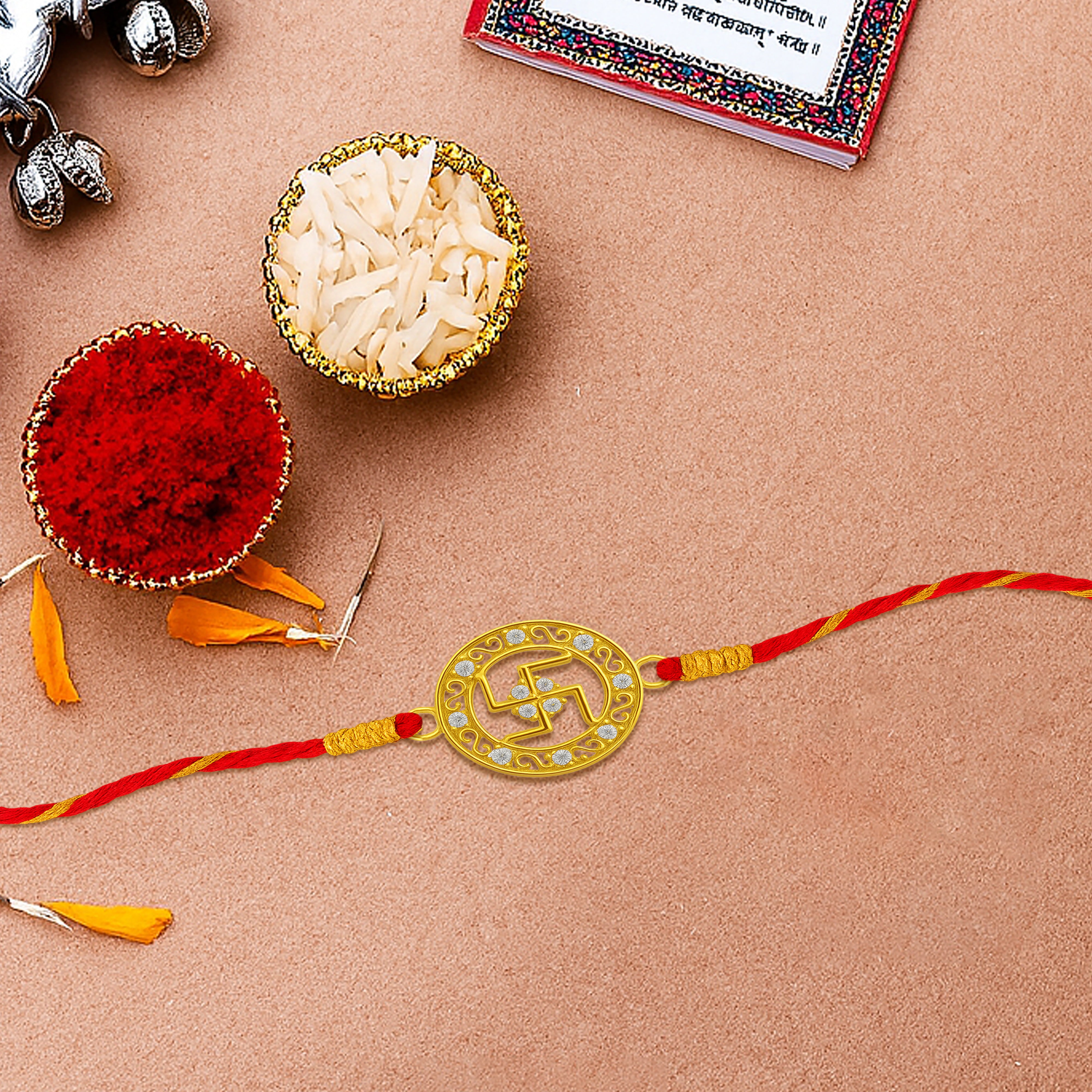 Silver rakhi for brother with Swastik stone design – original silver rakhi and silver rakhi design with price for Raksha Bandhan