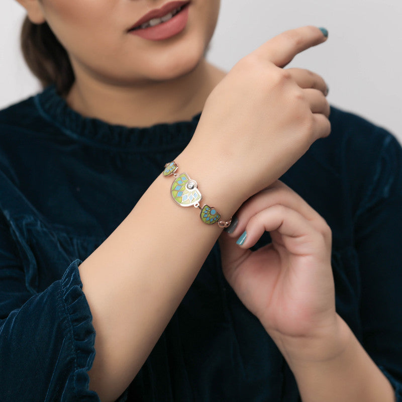Festive Style with Peacock Feather Bracelet – Designer Silver Jewellery for Navratri, Wedding & Party Wear